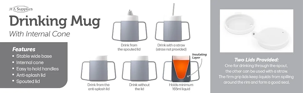 JFA Supplies 2 Handles 165ml Grey Adult Drinking Mug/Drinking Cup/Sippy Cup/Non Spill Cup - Adult drinking cup image : 05