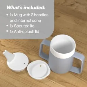 JFA Supplies 2 Handles 165ml Grey Adult Drinking Mug/Drinking Cup/Sippy Cup/Non Spill Cup - JFA-Adult drinking cup image -01