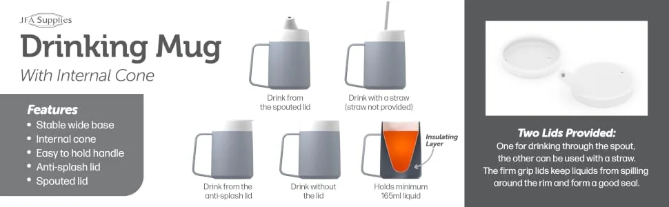 JFA Supplies 1 Handle 165ml Grey Adult Drinking Mug/Drinking Cup/Sippy Cup/Non Spill Cup - JFA-Adult drinking cup image -04