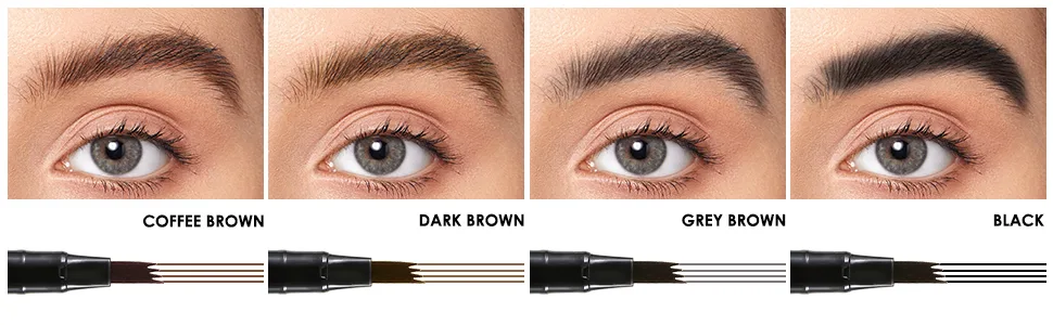 Boobeen Waterproof Eyebrow Pen-Micro Tip Eyebrow Pencil Liquid Eyebrow Fork Tip Pen Creates Natural 3D Eyebrow Hair Long Lasting Grey Brown - product information 2