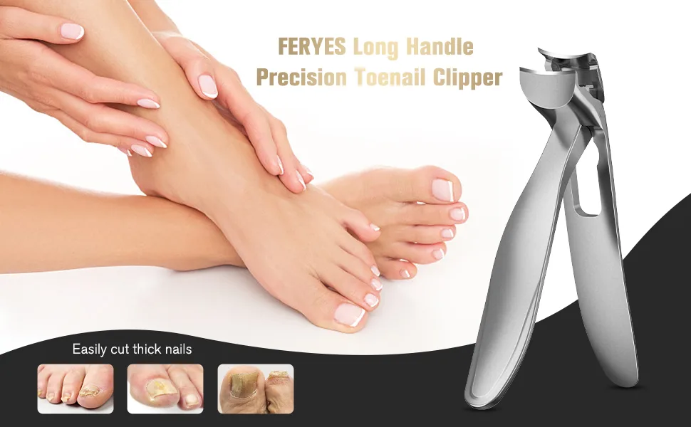 FERYES Angled Head Long Handled Toenail Clipper for Seniors - Large Wide Jaw Nail Clipper with Catcher for Thick Nails - Easier Trimming Ergonomic Design - Long Handled Toenail Clipper