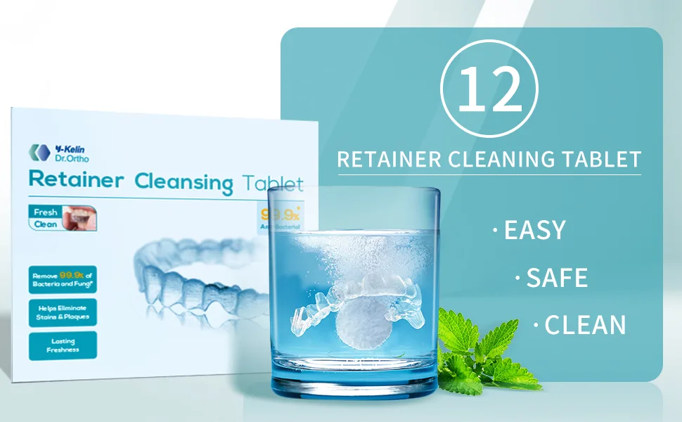 Y-Kelin Retainer Cleaner Retainer Cleansing Tablets Denture Cleaning Tablet Retainer Dentures Mouth Guard Cleaner 12 Tablets 12 tabs - product information 1