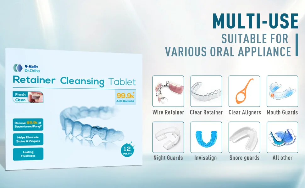 Y-Kelin Retainer Cleaner Retainer Cleansing Tablets Denture Cleaning Tablet Retainer Dentures Mouth Guard Cleaner 12 Tablets 12 tabs - product information 2