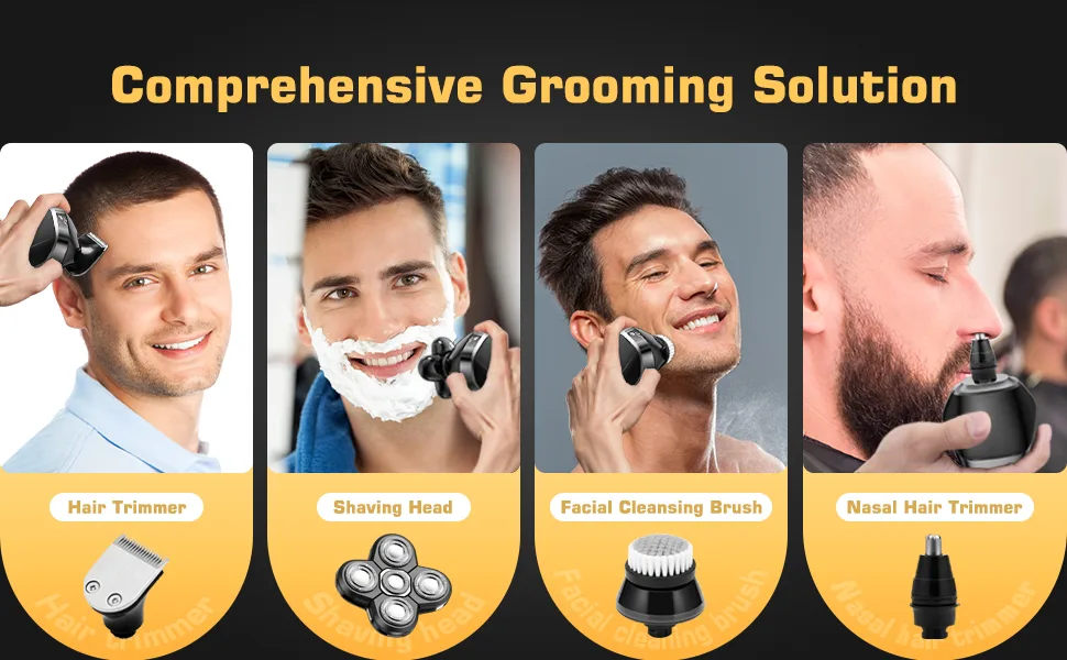 Qhot Head Shavers for Men 2023 Upgraded 6 in 1 Cordless Waterproof Head Electric Shaver for Bald Men (S5) - product information 2