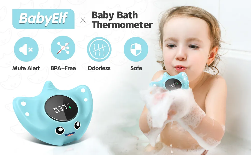 BabyElf Bath Thermometer Newborn Baby Digital Water Thermometer Blue Fish Manta Ray - bath thermometer