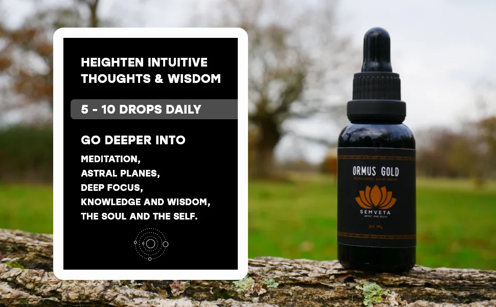 ORMUS Gold (100ml) - Semveta Monatomic ORMUS Gold - ORMUS Gold Liquid in Colloidal Gold - Colloidal Gold Health Spiritual Supplement - heighten intuitive thoughts and wisdom meditation astral focus soul and the spirit