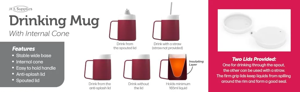 JFA Supplies 1 Handle 165ml Red Adult Drinking Mug/Drinking Cup/Sippy Cup/Non Spill Cup - JFA-Adult drinking cup image -04