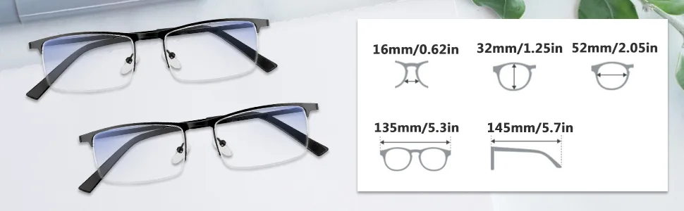 Xnourney Blue Light Blocking Glasses Lightweight Metal Half Frame Computer Reading/Gaming/TV/Phones Glasses Filter UV Ray/Computer Glare with Spring Hinge Eyeglasses(2PCS Black) - 2PCS Black Blue Light Blocking Glasses