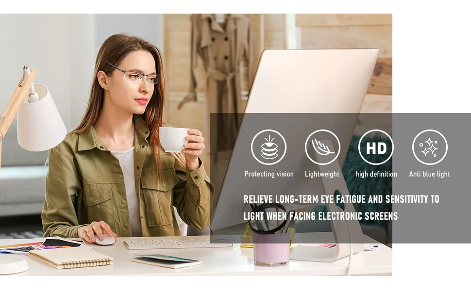 Xnourney Blue Light Blocking Glasses Lightweight Metal Half Frame Computer Reading/Gaming/TV/Phones Glasses Filter UV Ray/Computer Glare with Spring Hinge Eyeglasses(2PCS Black) - Anti-blue light, with UV400 protection.