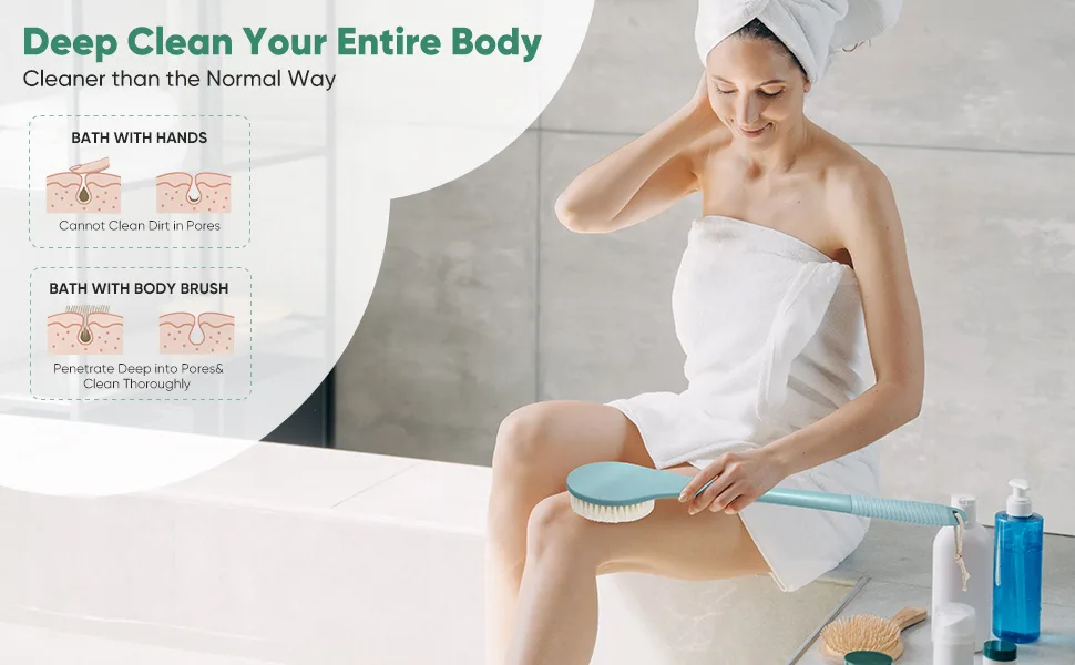 Body Back Scrubbers for Use in Shower Back Bath Shower Brush with Long Handle Exfoliating Body Brushes for Shower Scrub Light Blue - Body Brush for Shower A+7