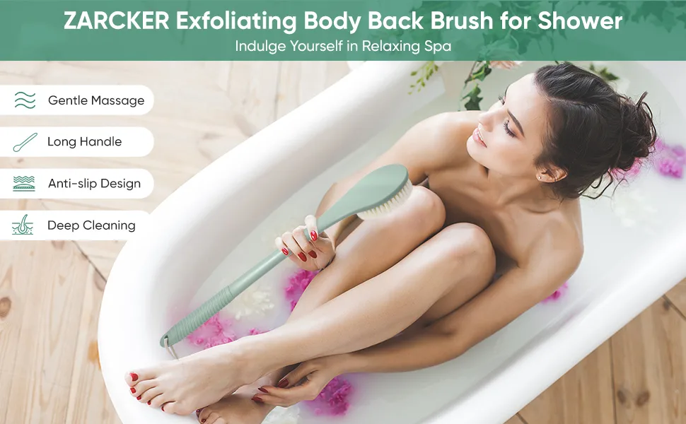 Back Scrubbers for Use in Shower Exfoliating Back Shower Brush Long Handle Shower Back Scrubber for Body Dark Green - Body Brush for Shower A+1