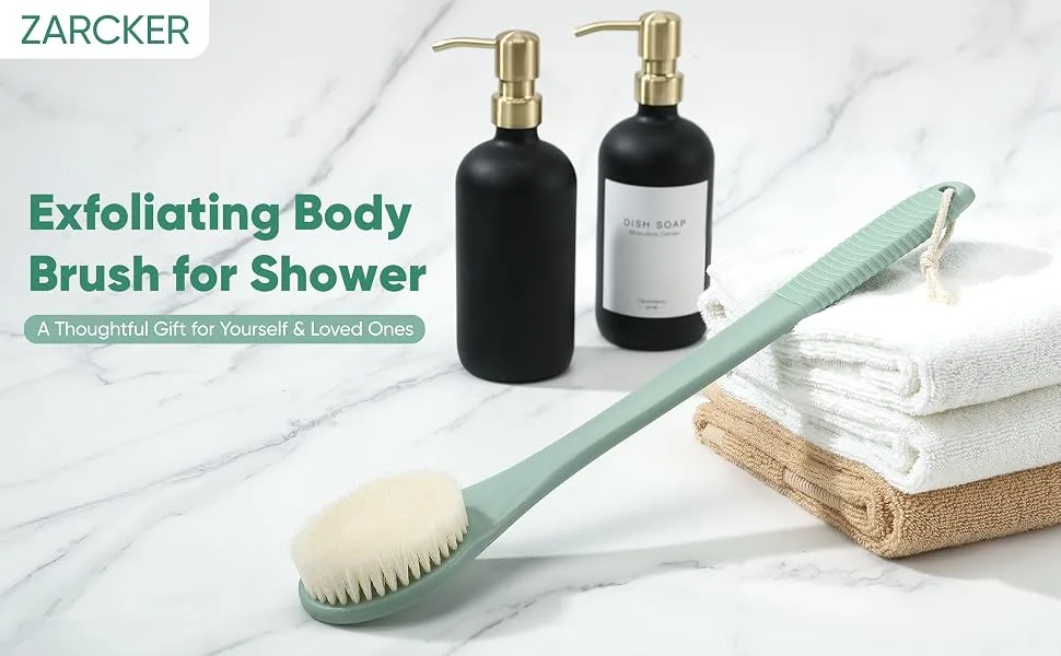 Back Scrubbers for Use in Shower Exfoliating Back Shower Brush Long Handle Shower Back Scrubber for Body Dark Green - Body Brush for Shower A+10