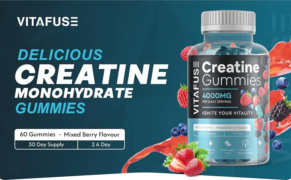 VITAFUSE Creatine Monohydrate Gummies | 4000mg Daily Serving Creatine Gummies in Mixed Berry Flavour | Creatine Gummies for Women & Men - Creatine Gummies