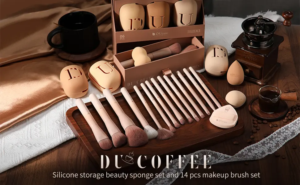 DUcare Makeup Brushes 14Pcs Coffee Series Makeup Brush set with Makeup Sponges Premium Gifts Foundation Blending Face Powder Blush Eye Shadows Brushes - product information 1