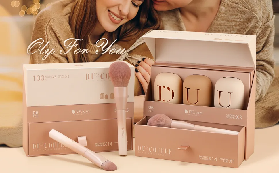 DUcare Makeup Brushes 14Pcs Coffee Series Makeup Brush set with Makeup Sponges Premium Gifts Foundation Blending Face Powder Blush Eye Shadows Brushes - product information 4