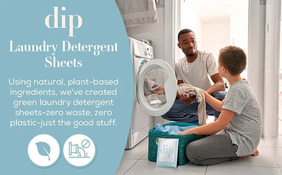 Dip Eco-Friendly Laundry Sheets Detergent | Plant Based Plastic Free & Zero Waste | Perfect for Sensitive Skin | Fresh Linen | 30 Loads Linen 30 count (Pack of 1) - Laundry Detergent Sheets