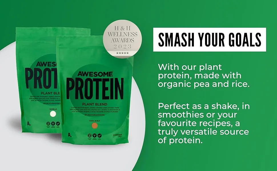 Chocolate Nut Awesome Protein Powder by Ben Coomber | 1kg Vegan Organic Flavoured Protein | 33 Servings Low-Calorie Plant-Based Chocolate Nut Protein Powder - Awesome Protein ingredients