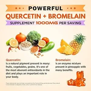 Quercetin & Bromelain | Immune Support Gummies | Powerful Antioxidant Respiratory & Joint Support | - quercetin