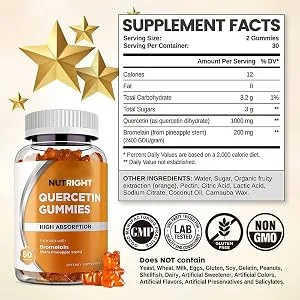 Quercetin & Bromelain | Immune Support Gummies | Powerful Antioxidant Respiratory & Joint Support | - quercetin