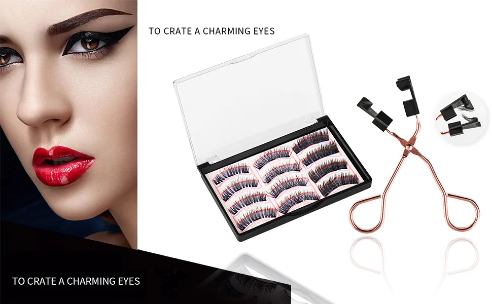 Magnetic Eyelashes without Eyeliner Reusable False Lashes Natural Look 3D Effect Waterproof Fake Eyelash Set with Applicator Schwarz - Magnetic Eyelashes