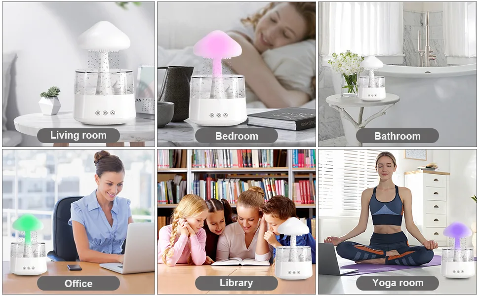 MIFXIN Cloud Rain Humidifier with 7 Colors LED Light Aromatherapy Essential Oil Diffusers Micro Humidifier with Remote Control Desk Fountain Bedside Sleeping Relaxing Mood Water Drop Sound (Black) Black 2024 - christmas gift
