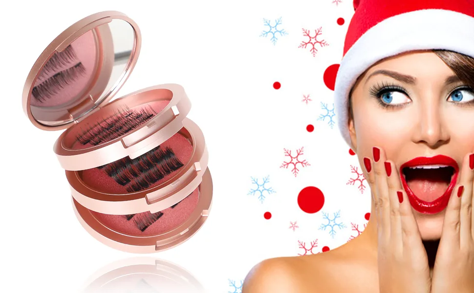 Magnetic Eyelashes without Eyeliner 4 Pairs Reusable False Lashes Natural Look 3D Effect Waterproof Fake Eyelash Set with Applicator Pink - Magnetic Eyelashes