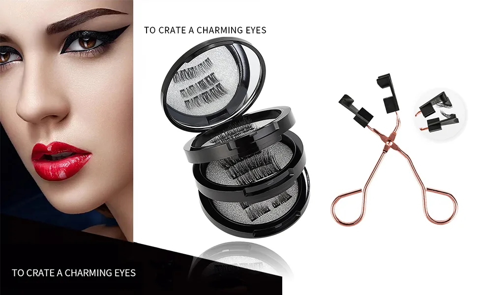 Magnetic Eyelashes without Eyeliner Reusable 4 Pairs False Lashes Natural Look 3D Effect Waterproof Fake Eyelash Set with Applicator Dark - Magnetic Eyelashes