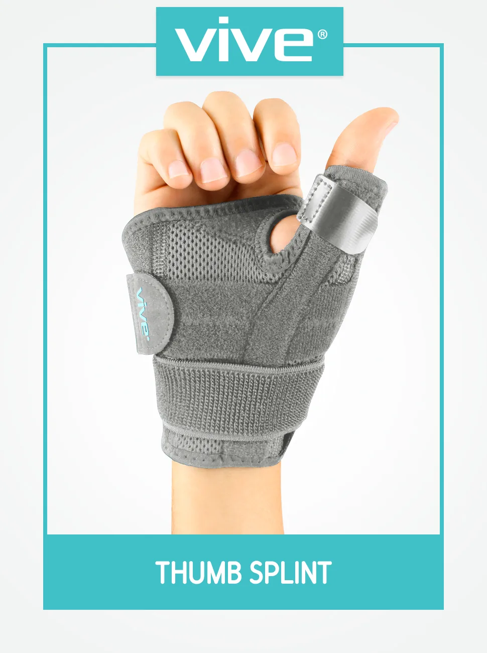 Vive Arthritis Thumb Splint - Thumb Spica Support Brace for Pain Sprains Strains Arthritis Carpal Tunnel & Trigger Thumb Immobilizer - Wrist Strap - Left or Right Hand (Grey) - Thumb Spica Support Brace Carpal Tunnel Trigger Thumb Immobilizer Wrist Strap - Left or Right Hand