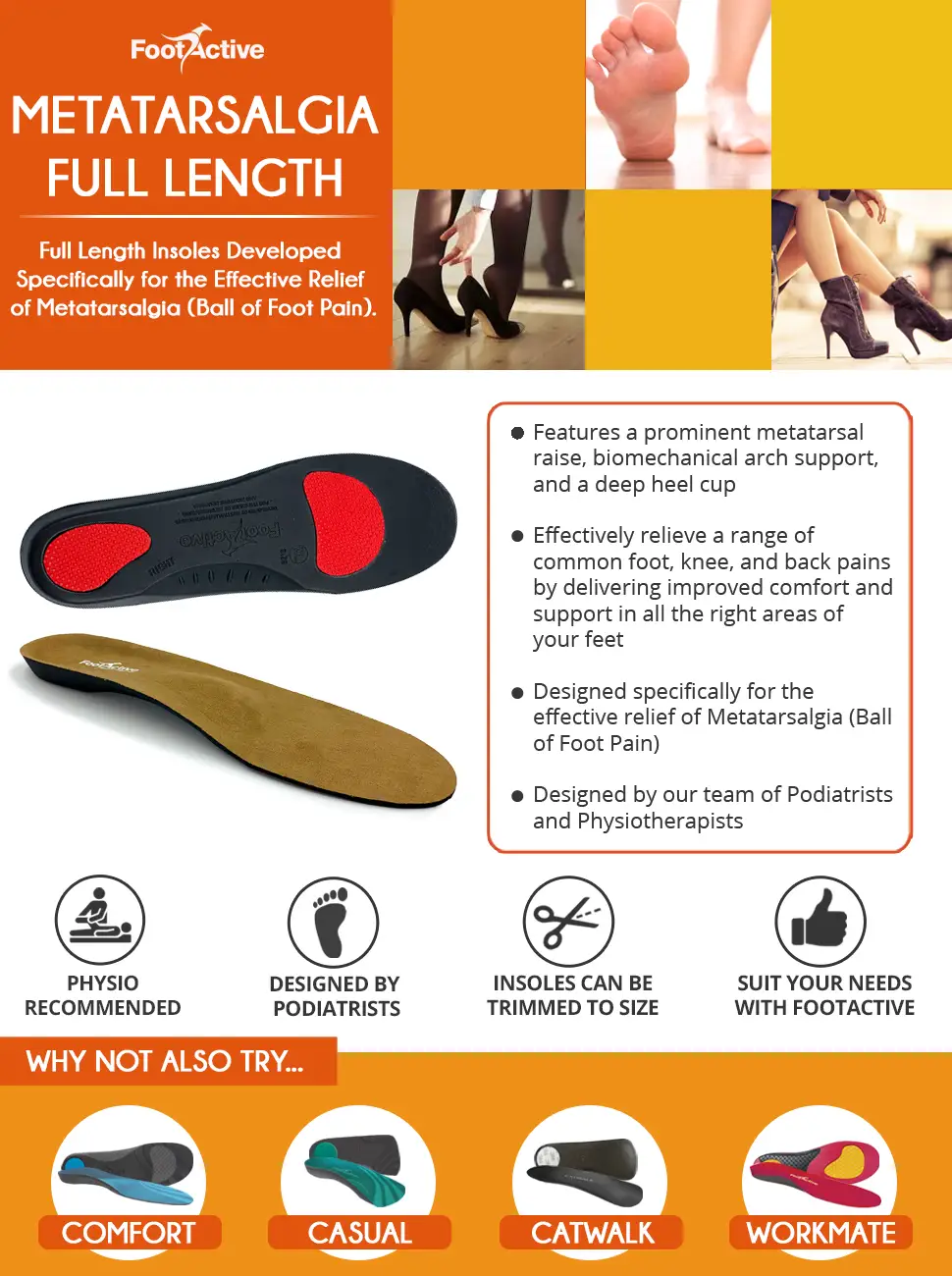 FootActive METATARSALGIA Full Length - M - 7/8.5 UK - footactive metatarsalgia full length orthotic insole