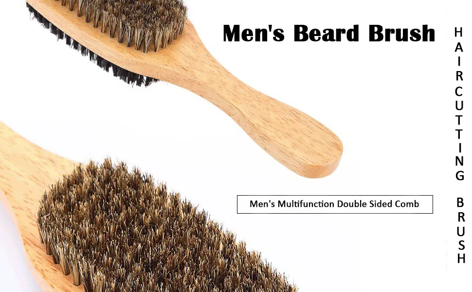 Men's Beard Brush Double-Sided Facial Hair Brush Shaving Comb Male Mustache Brush Solid Wood Handle - product information 2