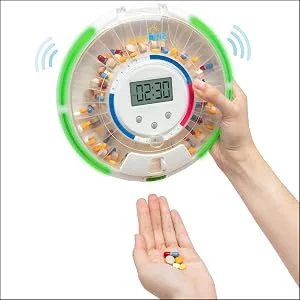 LiveFine Automatic Pill Dispenser with 28-Day Electronic Medication Organizer 6 Dosage Templates Easy-Read LCD Display Sound & Light Alerts & Key for Prescriptions Vitamins Supplements & More White - Multiple Alert Methods