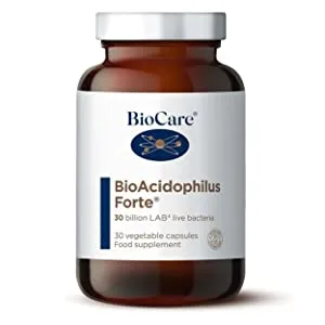 BioCare BioAcidophilus Forte | 75 Billion LAB4 Live Bacteria | Food Supplement Suitable for Vegetarians and Vegans - 30 Capsules. - Image1