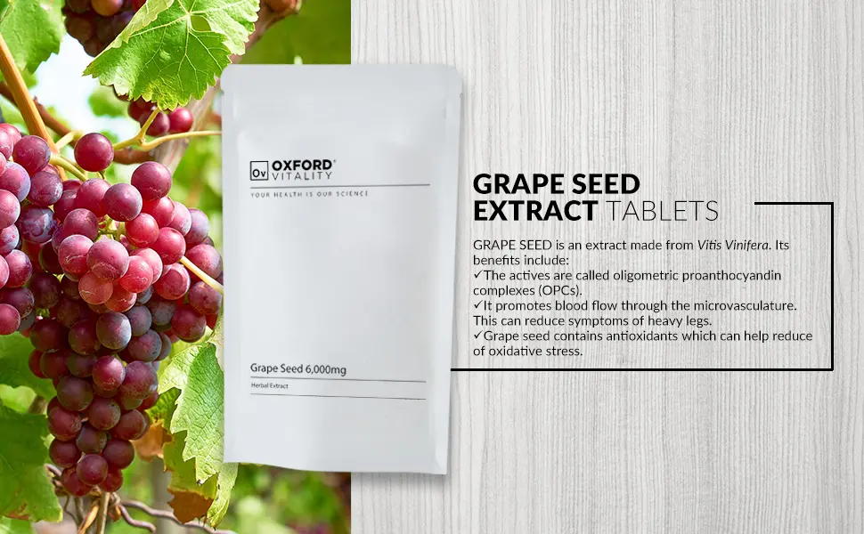 Grape Seed Tablets | 6000mg Supplement | Antioxidant Vision Care & Vascular Heath | Oxford Vitality 120 - Grape seed
