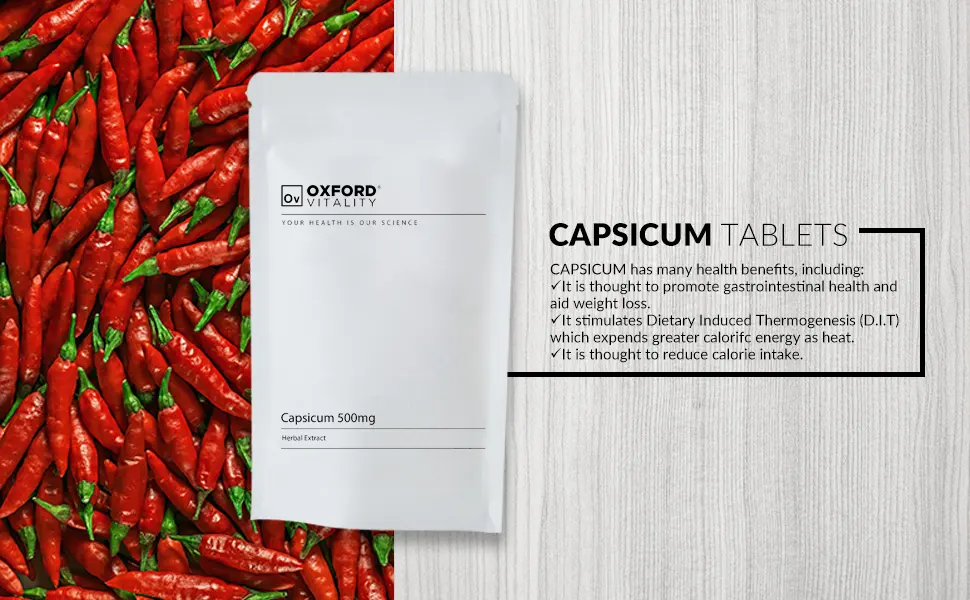 Capsicum Tablets 500mg | High Strength Extract | Vegan | Natural | UK Manufactured | Oxford Vitality - product information 2
