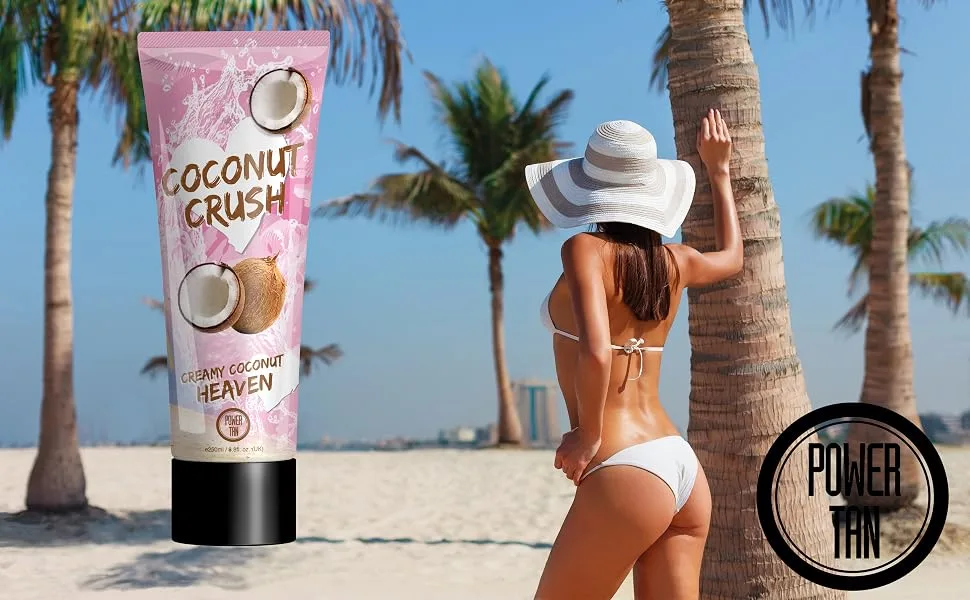 Power Tan Coconut Crush Sunbed Tanning Lotion Cream Accelerator 250ml - CC model shot w logo