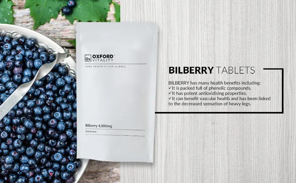 Bilberry Supplements | Extra Strength 4000mg Tablets for Eye Health & Antioxidant Support | Oxford Vitality (120) - product information 2