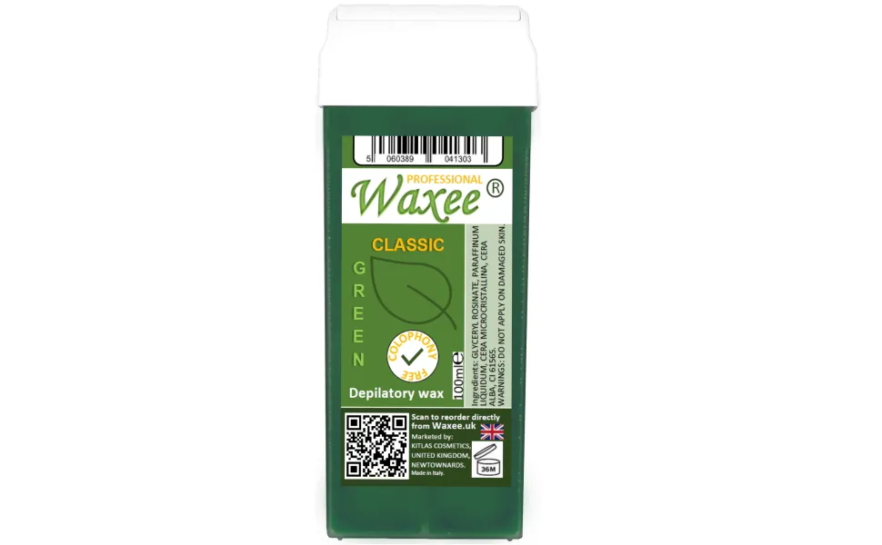6x 100ml roll on wax roller wax cartridge + 100 strips Body & Leg waxing Classic Green from UK Brand- Waxee - Waxee, Classic Green 100ml roll-on wax cartridge.