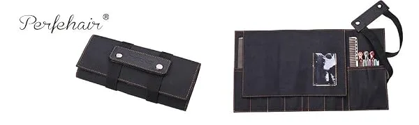 Salon Hair Tools Bag Stylist Barber Scissors Pouch Bag Soft Fabric Roll-Up Organiser Black Color - Perfehair