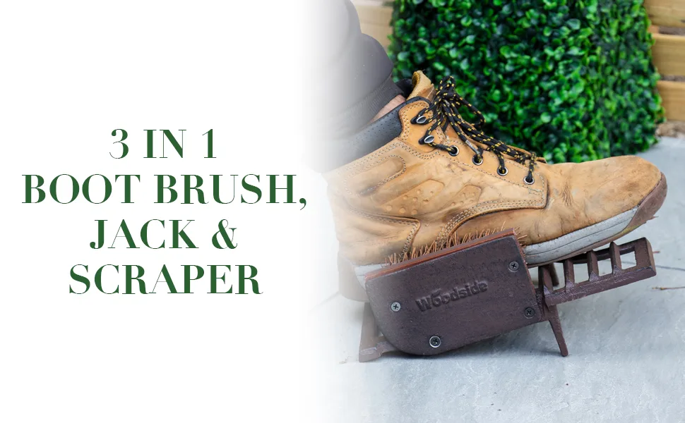 Woodside Cast Iron 3 in 1 Boot Brush Jack & Scraper Outdoor Shoe Mud Cleaner - W486