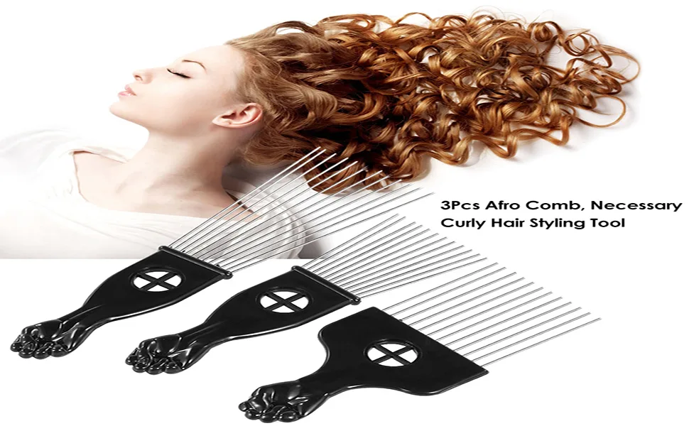 3Pcs Afro Combs Professional Metal African American Hair Comb for Hairdressing Styling Tool - product information 2