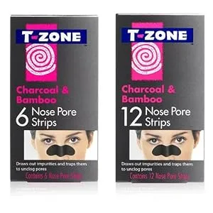 T-Zone Charcoal & Bamboo Nose Pore Strips (12 Pack) - Specially Formulated to Unclog Pores & Remove Impurities 12 count (Pack of 1) - face masks, beauty masks