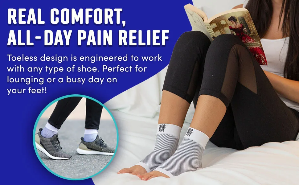 Bitly Plantar Fasciitis Socks - Comfortable Toeless Compression Socks for Foot & Heel Support - Premium Ankle Support Brace to Improve Circulation XL Beige - ankle brace