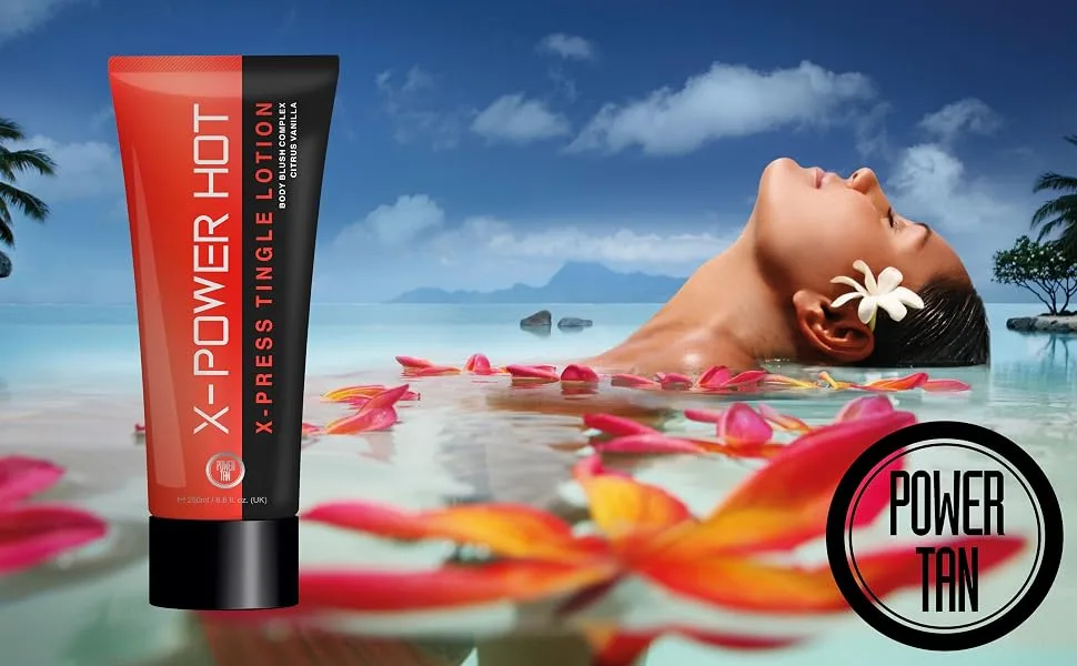 Power Tan X-Power HOT Tingle Sunbed Accelerator Cream 250ml - X-power hot model shot w logo