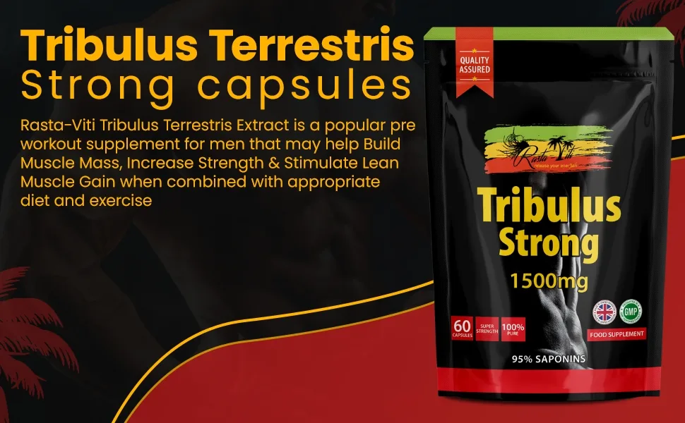 Tribulus Terrestris High Strength Supplement - Strong 95% Saponins Extract Capsules for Muscle Growth and Mass - UK Made - Tribulus Terrestri Terrestris Muscle Supplements Men Steroids Testosterone High Strength Growth Male