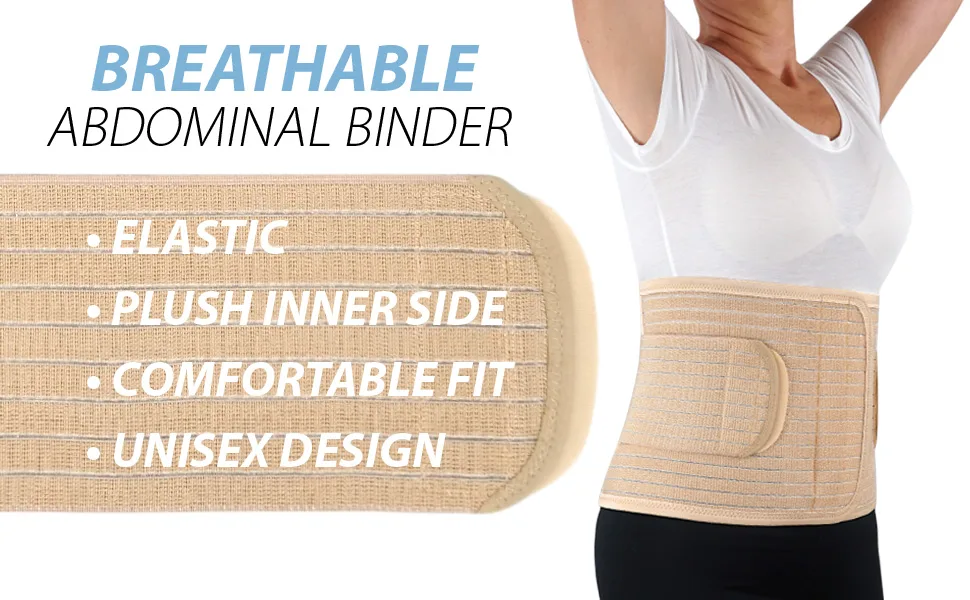 ORTONYX Ergonomic 9.5" Abdominal Binder - Postpartum Postoperative Wrap - Abdomen Hernia Support Belt for Men and Women - XXL (42"-48") Beige - product information 2