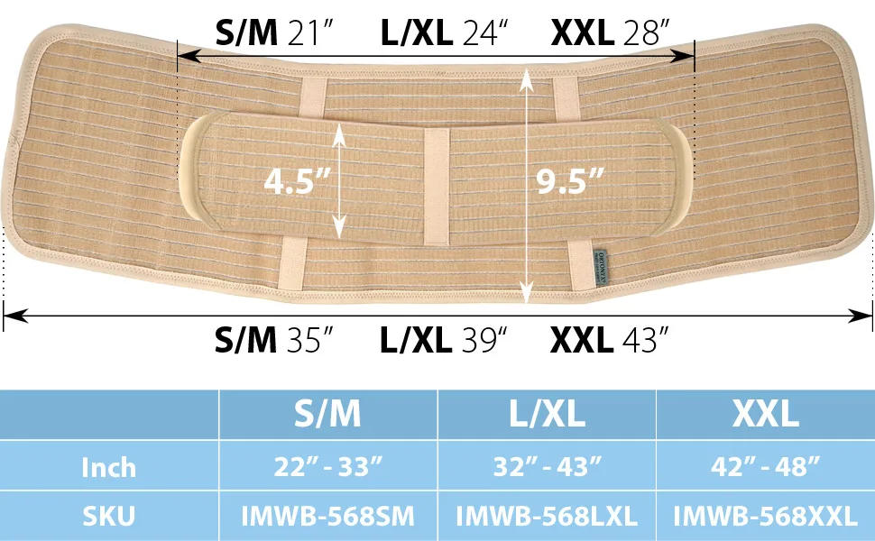 ORTONYX Ergonomic 9.5" Abdominal Binder - Postpartum Postoperative Wrap - Abdomen Hernia Support Belt for Men and Women - XXL (42"-48") Beige - SSDD