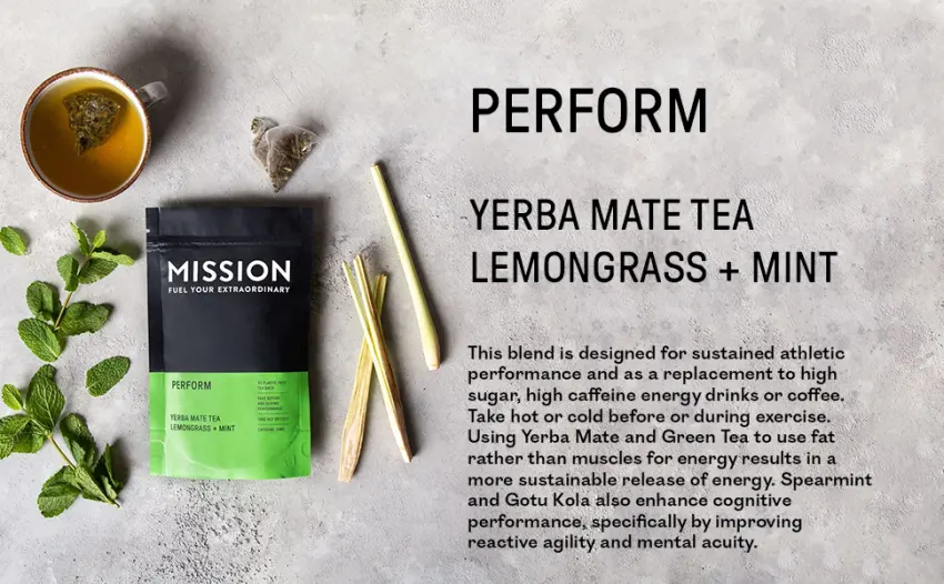 Perform Tea (10 Tea Bags) | Yerba Mate Tea with Lemongrass & Mint | Pyramid Tea Bags 10 Count (Pack of 1) - Mission Tea