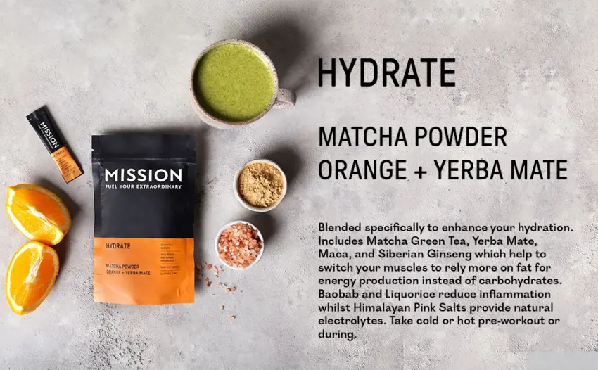Hydrate Matcha Tea (10 Sachets) | Matcha Powder with Orange & Yerba Mate 10 Count (Pack of 1) - Mission Matcha