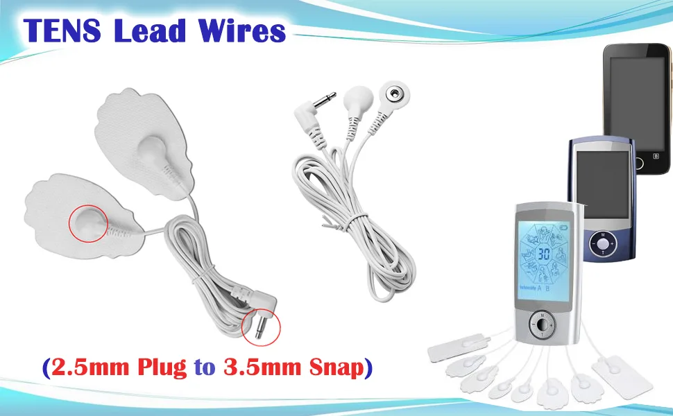 4 Pieces Replacement TENS Lead Wires 2.5mm Plug to 3.5 mm Snap Replace Cable Lead Wires for TENS Muscle Nerve Stimulators - product information 2
