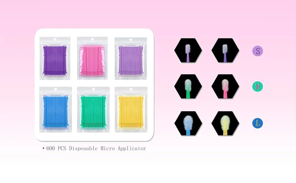 600Pcs Micro Brushes Disposable Applicator Eyelash Extensions Mascara Wands Brush for Eyebrow 6 Color - 600 Pcs Disposable Micro Applicator